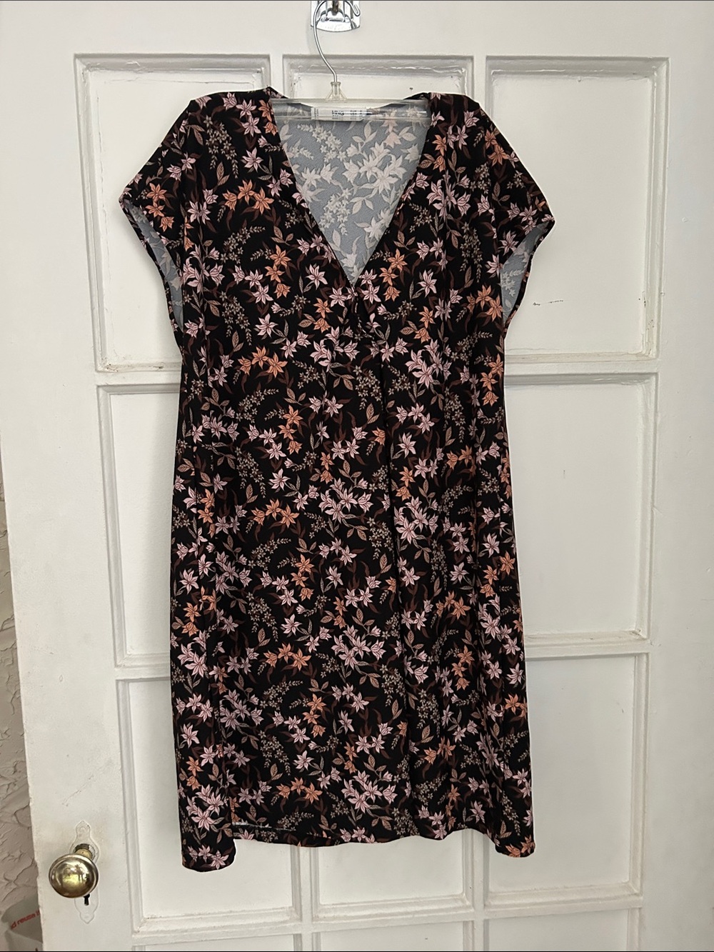 Mango Black Midi Dress with Pink Floral Print